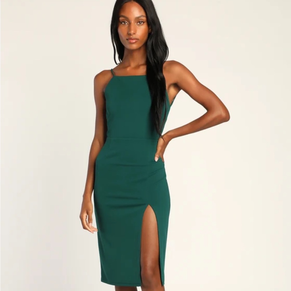 Never Look Back Hunter Green Backless Bodycon Midi Dress 👗